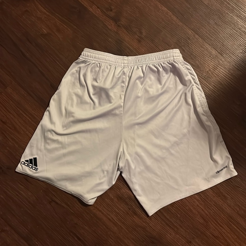 White mens Adidas running shorts